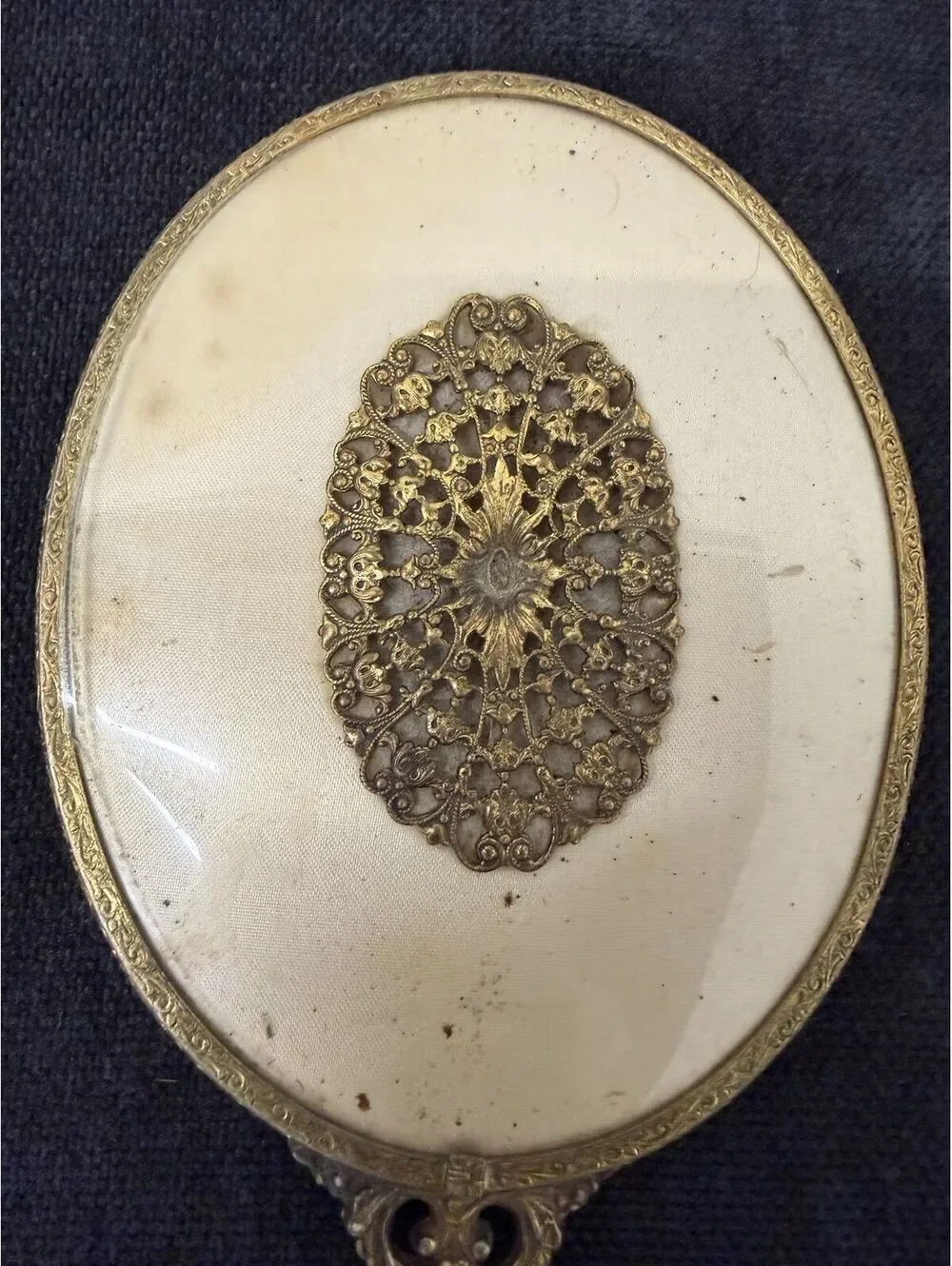 Vintage Ornate Handheld Vanity Mirror with Filigree Detail